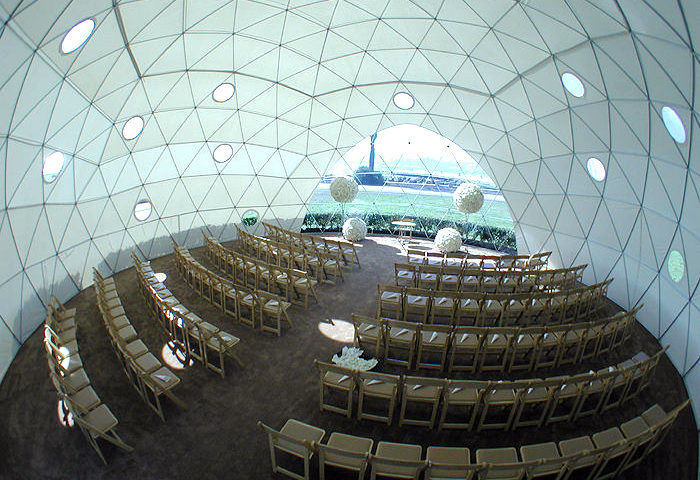 wedding dome interior circular sunlight windows, seats arranged in circular format