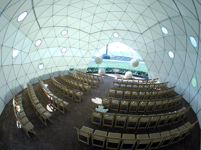 wedding dome interior circular sunlight windows, seats arranged in circular format