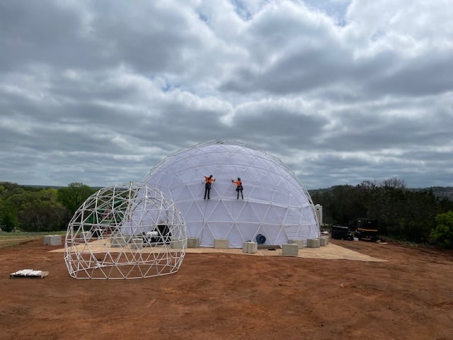 Setting up the CHROMA Event Dome at the 2024 Texas Eclipse Festival